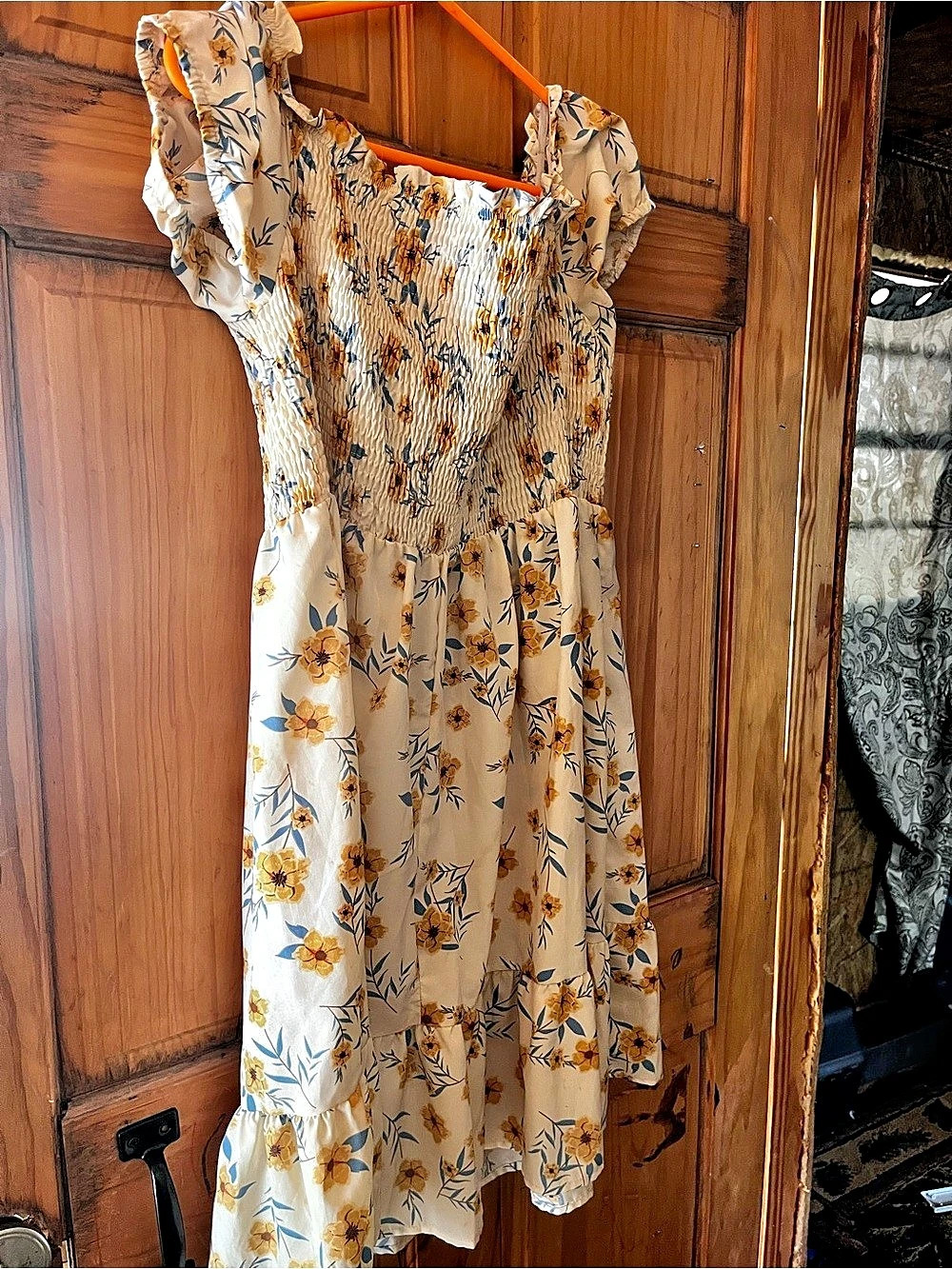 Floral Smocked Mini Dress in White & Blue Like New